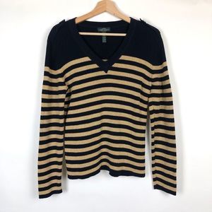 Lauren Jeans Co. Women's Tan Striped Pullover Long Sleeve Sweater Size Large